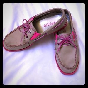 Sperry Top-Sider Tan+Hot Pink Leather Boat Shoes